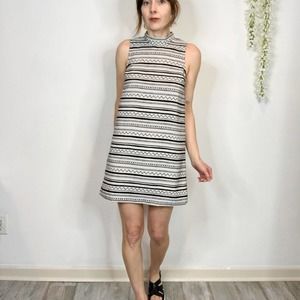 BCBGENERATION striped mini dress mock neck back cutouts 90s black & white